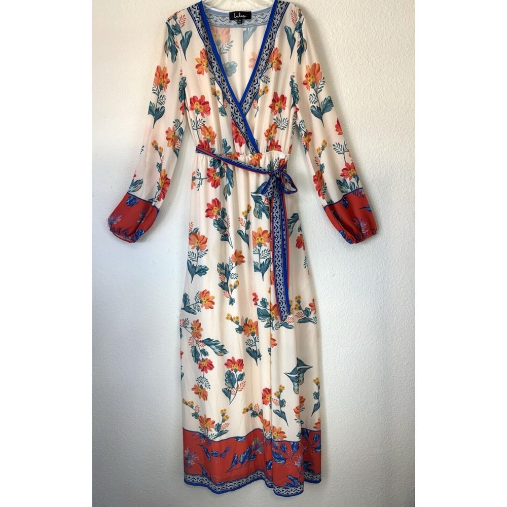 Lulus Maxi DressSunrise to‎ The Occasion Cream Multi Print Long Sleeve XS